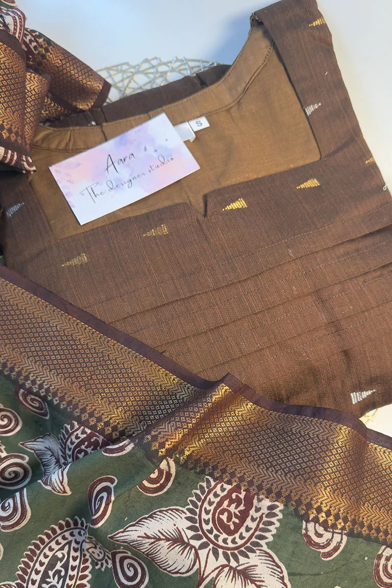 Butta brown raw silk with mangalagiri Duppata - Image 2