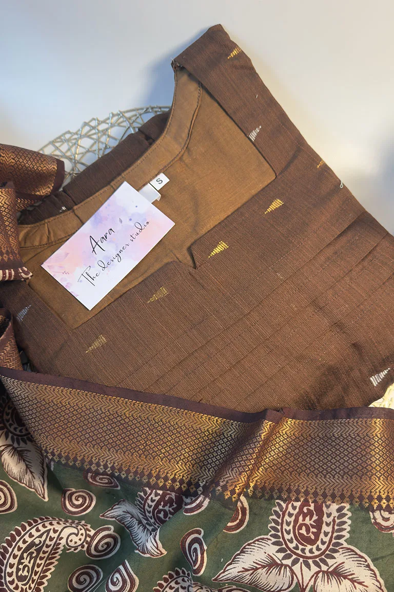 Butta brown raw silk with mangalagiri Duppata - Image 3