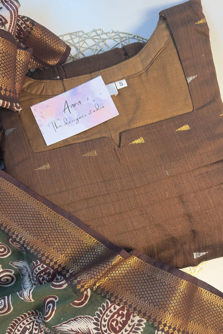 Butta brown raw silk with mangalagiri Duppata - Image 4