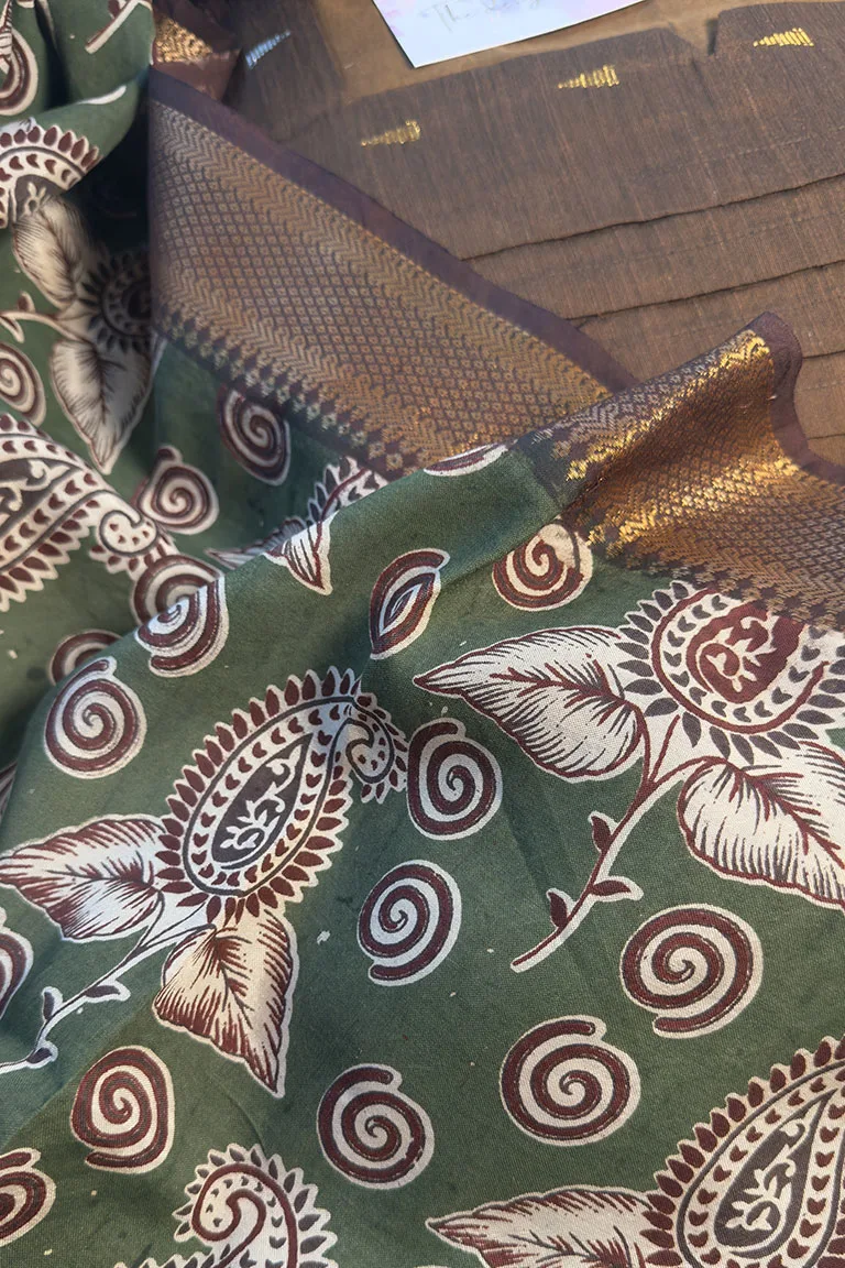 Butta brown raw silk with mangalagiri Duppata - Image 5