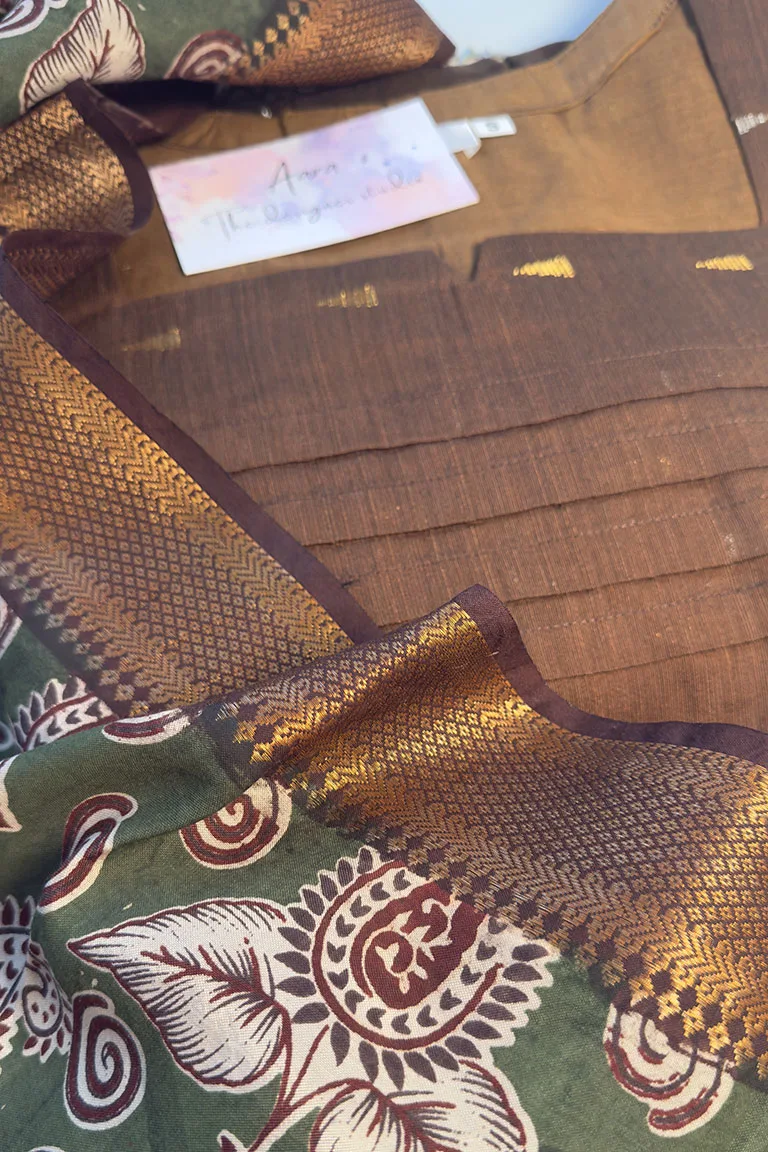 Butta brown raw silk with mangalagiri Duppata - Image 6
