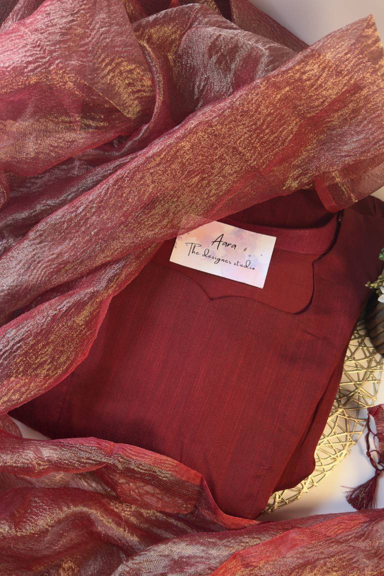 Raw silk with tissue Duppata-anarkali type