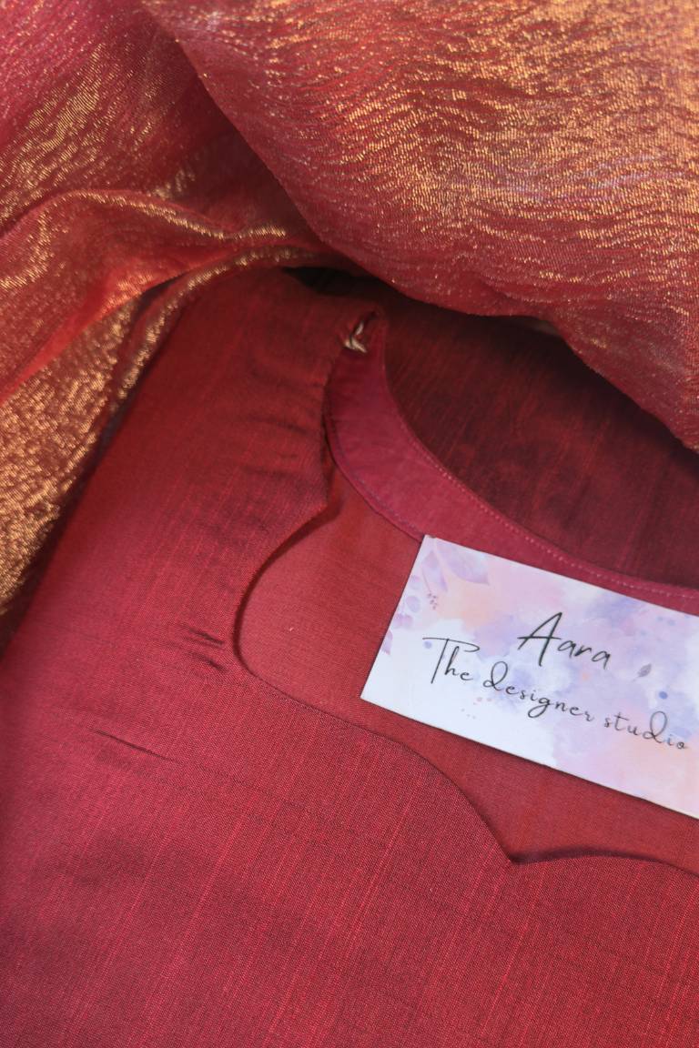 Raw silk with tissue Duppata-anarkali type - Image 2