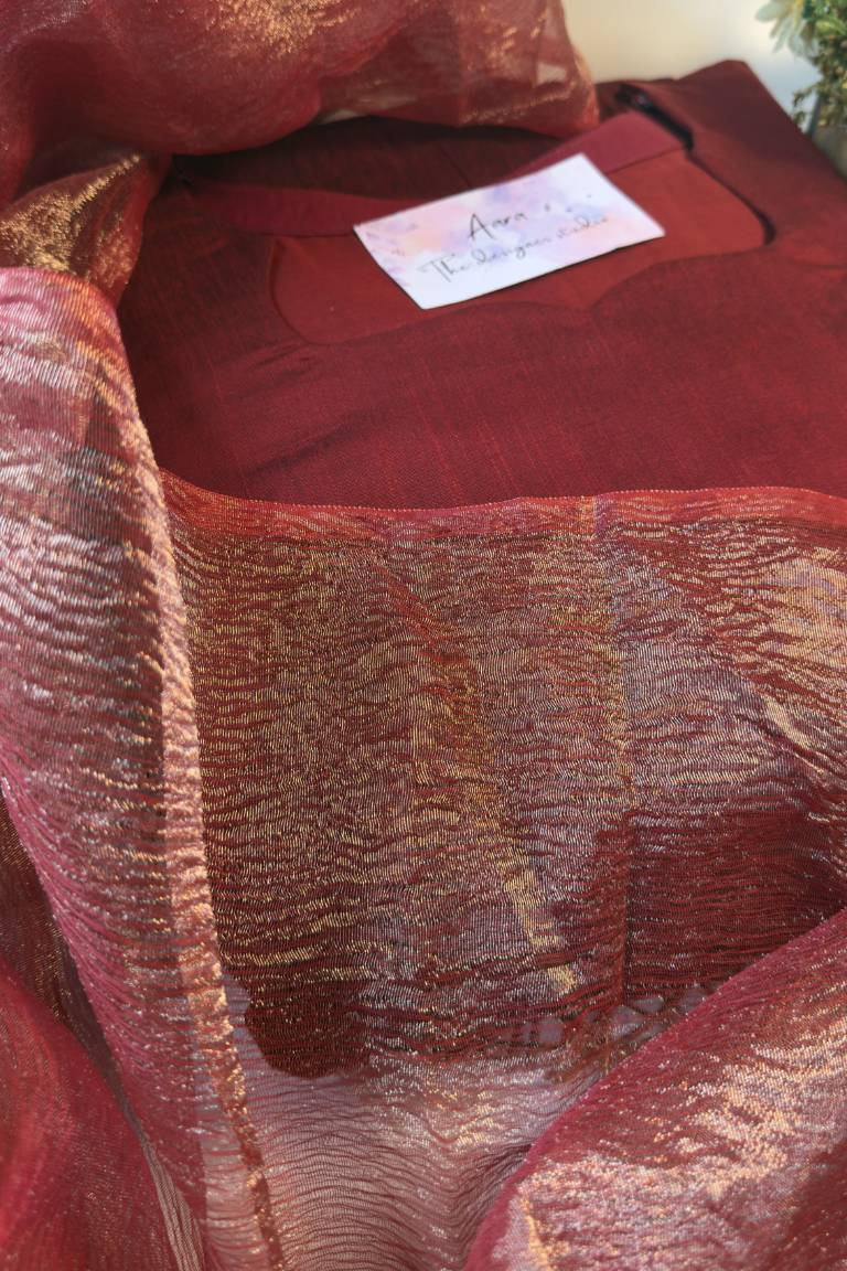 Raw silk with tissue Duppata-anarkali type - Image 3