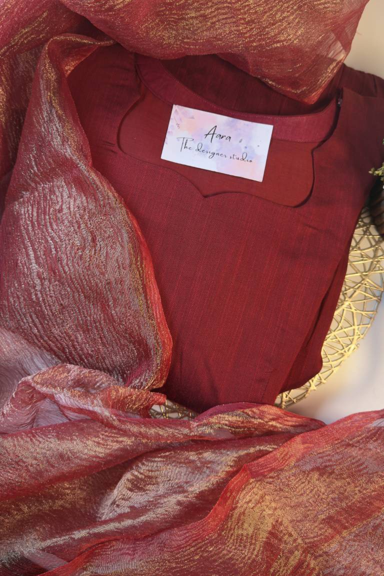 Raw silk with tissue Duppata-anarkali type - Image 5