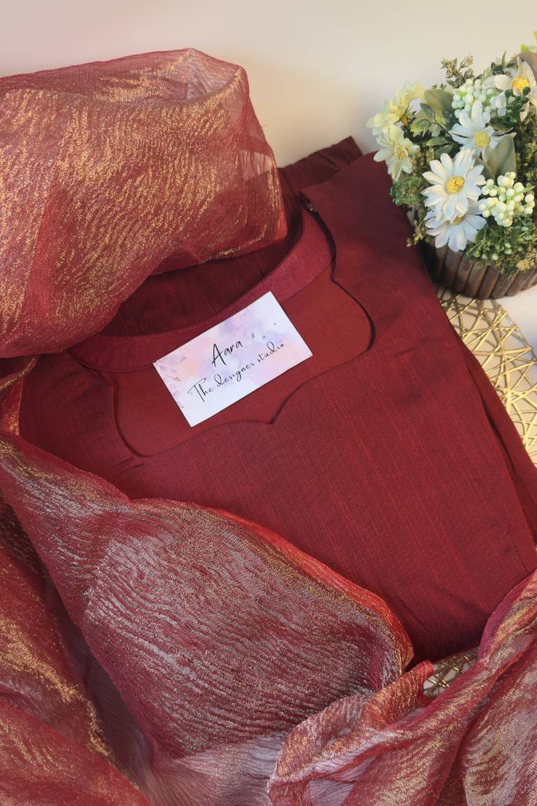 Raw silk with tissue Duppata-anarkali type - Image 6