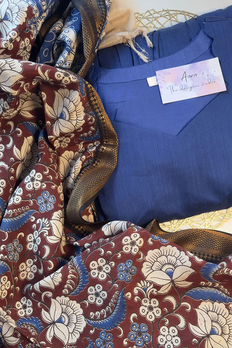 Raw silk plain blue with mangalagiri Duppata - Image 6