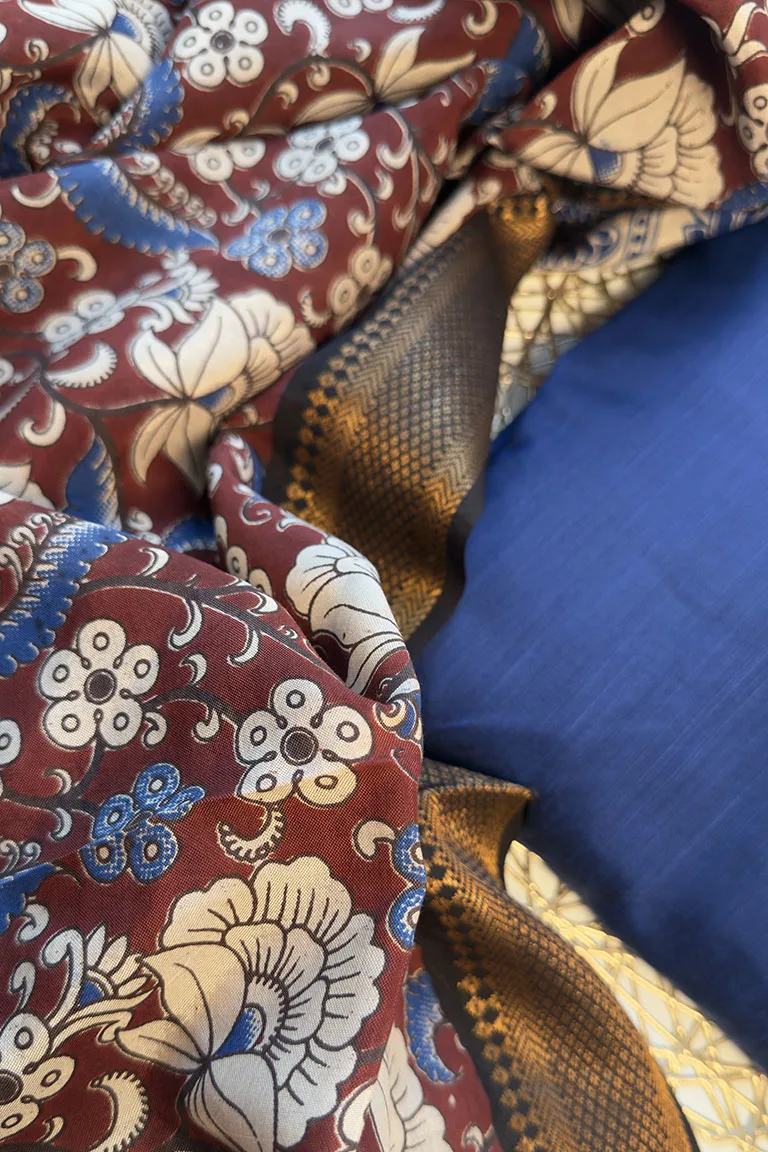 Raw silk plain blue with mangalagiri Duppata - Image 3