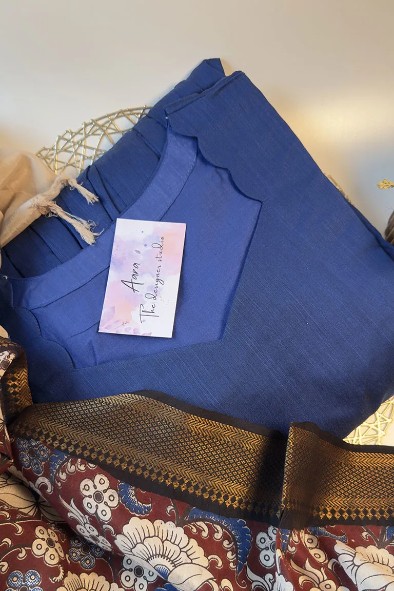 Raw silk plain blue with mangalagiri Duppata - Image 2