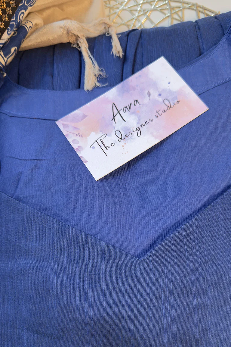 Raw silk plain blue with mangalagiri Duppata - Image 5