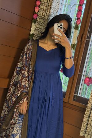 Raw silk plain blue with mangalagiri Duppata