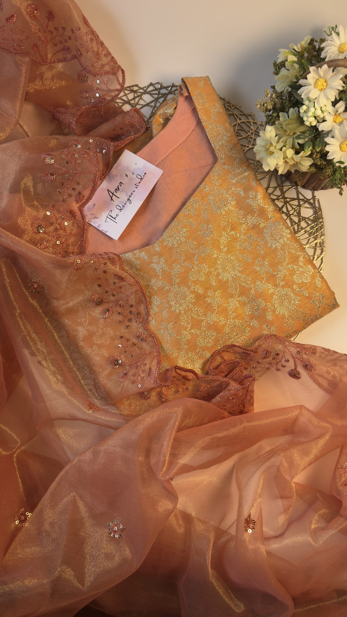 Orange shaded banaras A line with duppata - Image 4