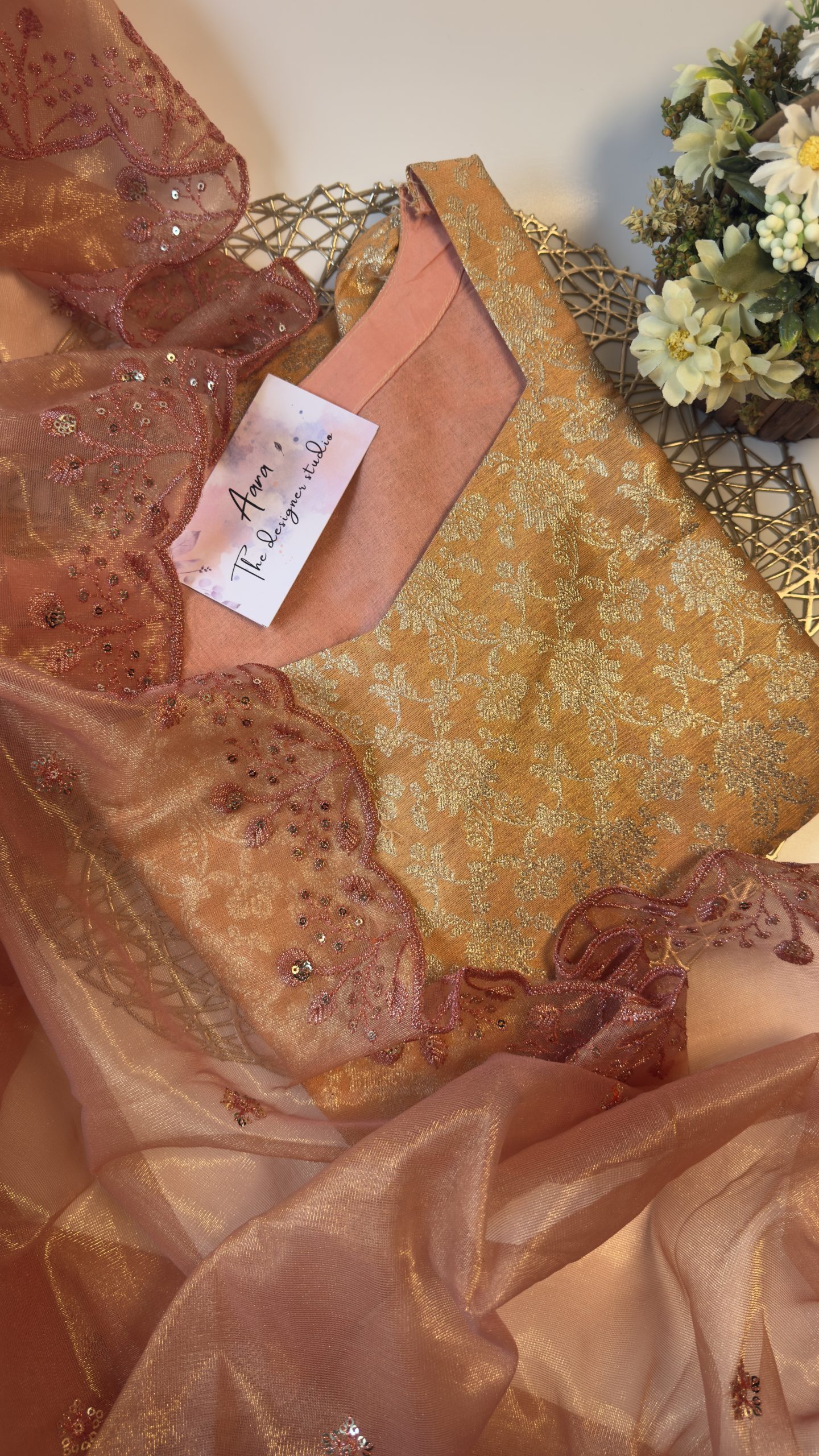 Orange shaded banaras A line with duppata - Image 2