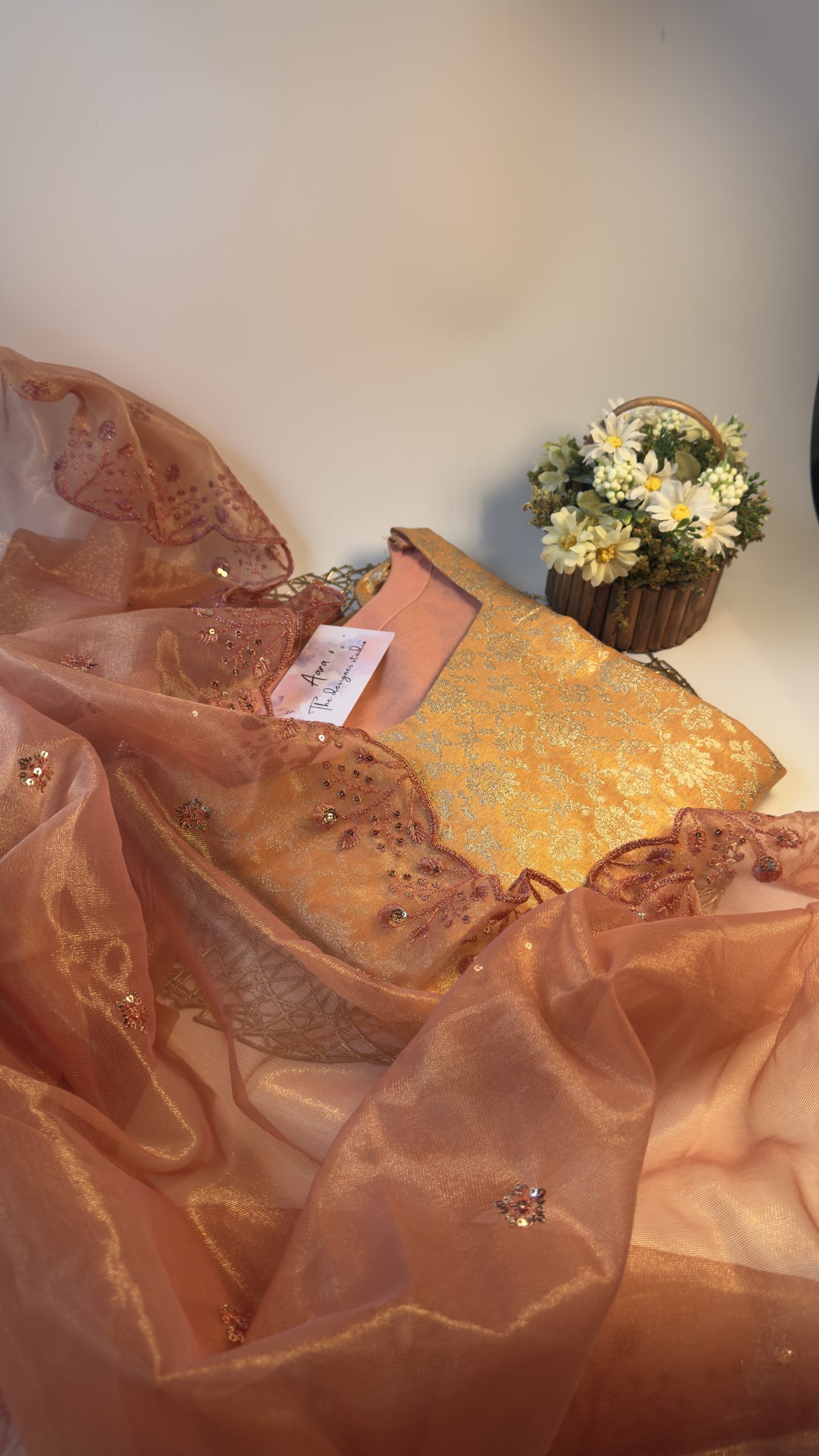 Orange shaded banaras A line with duppata - Image 3