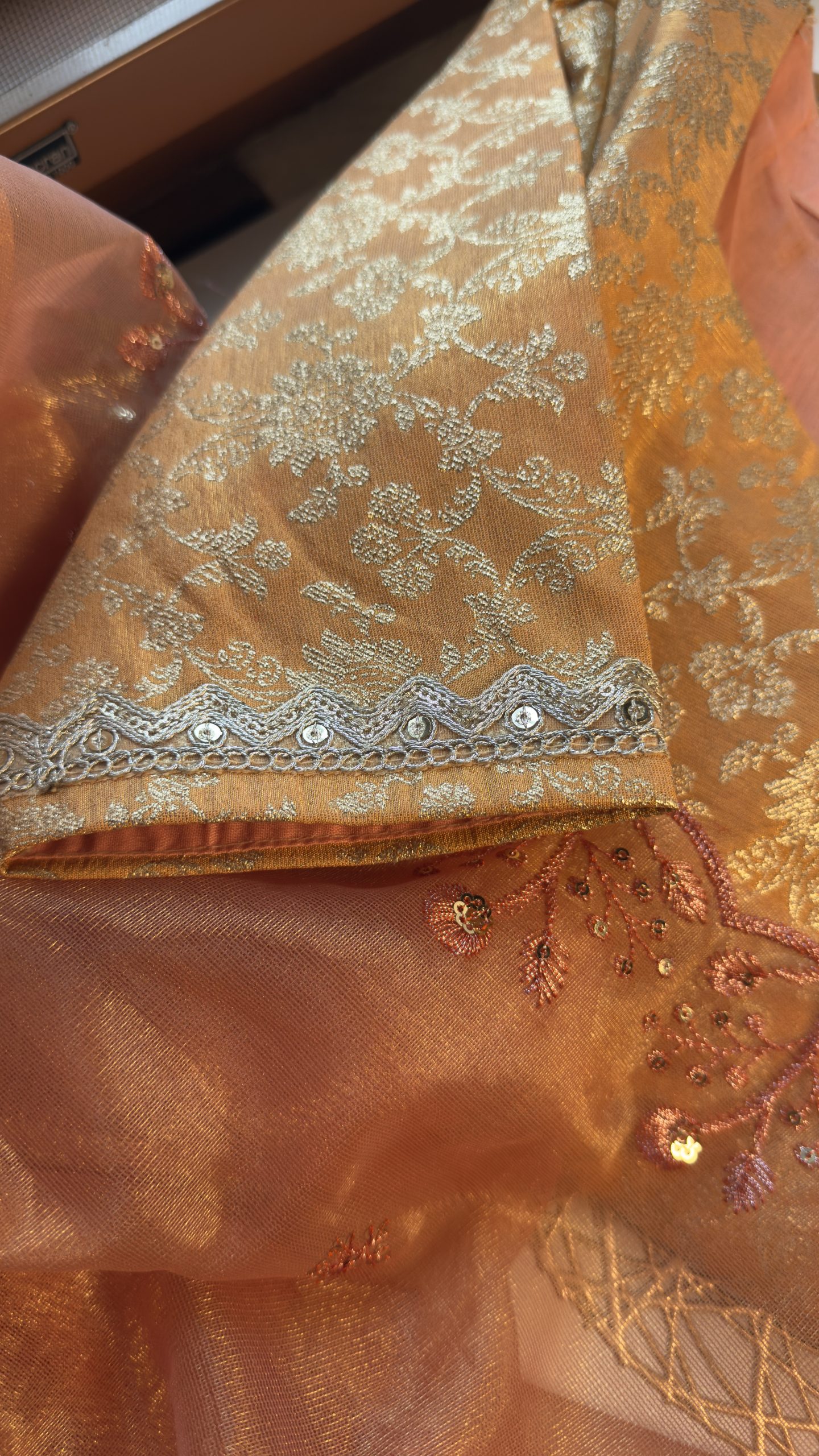 Orange shaded banaras A line with duppata - Image 6