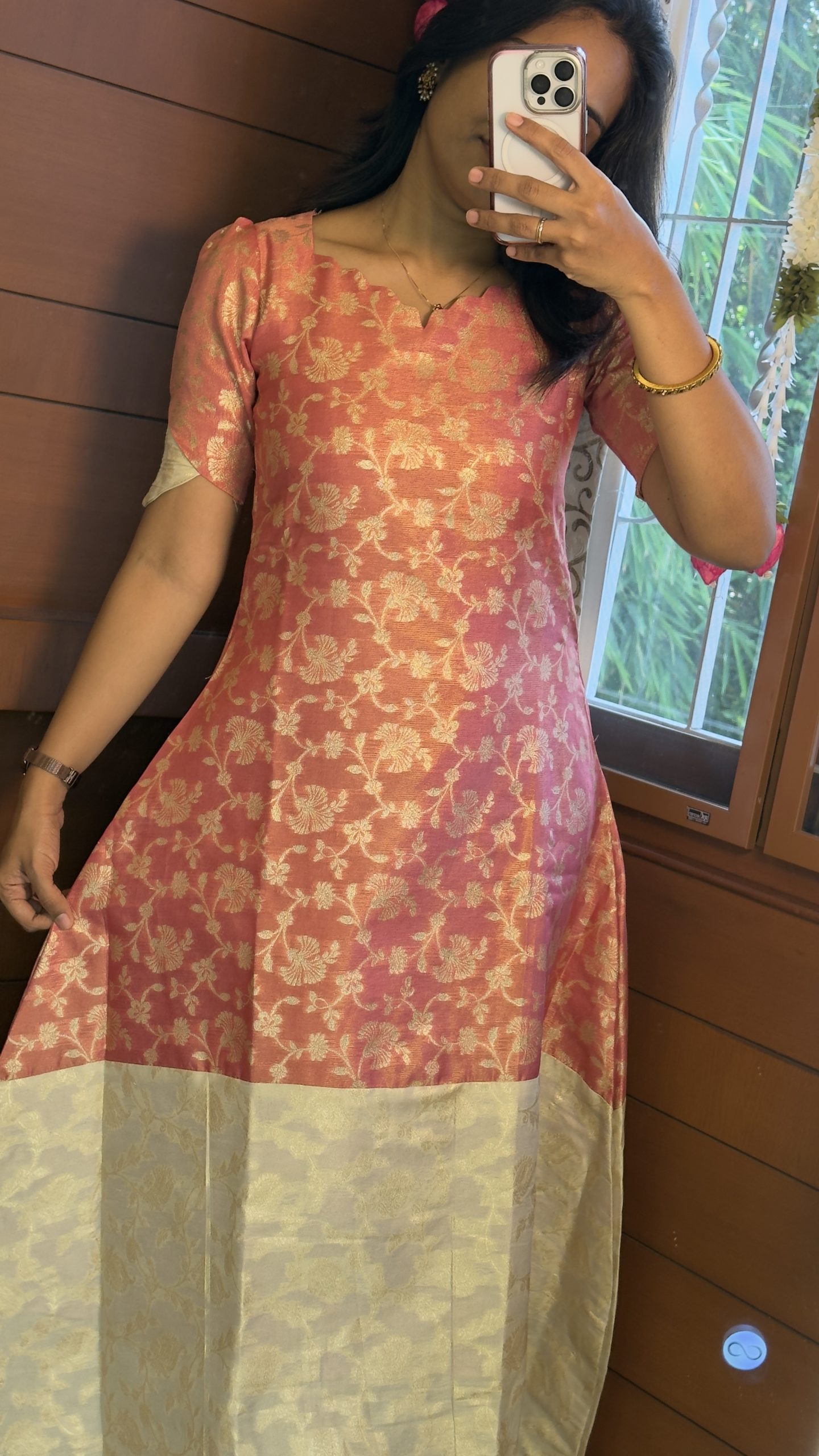 Peach banaras a A line half and half model