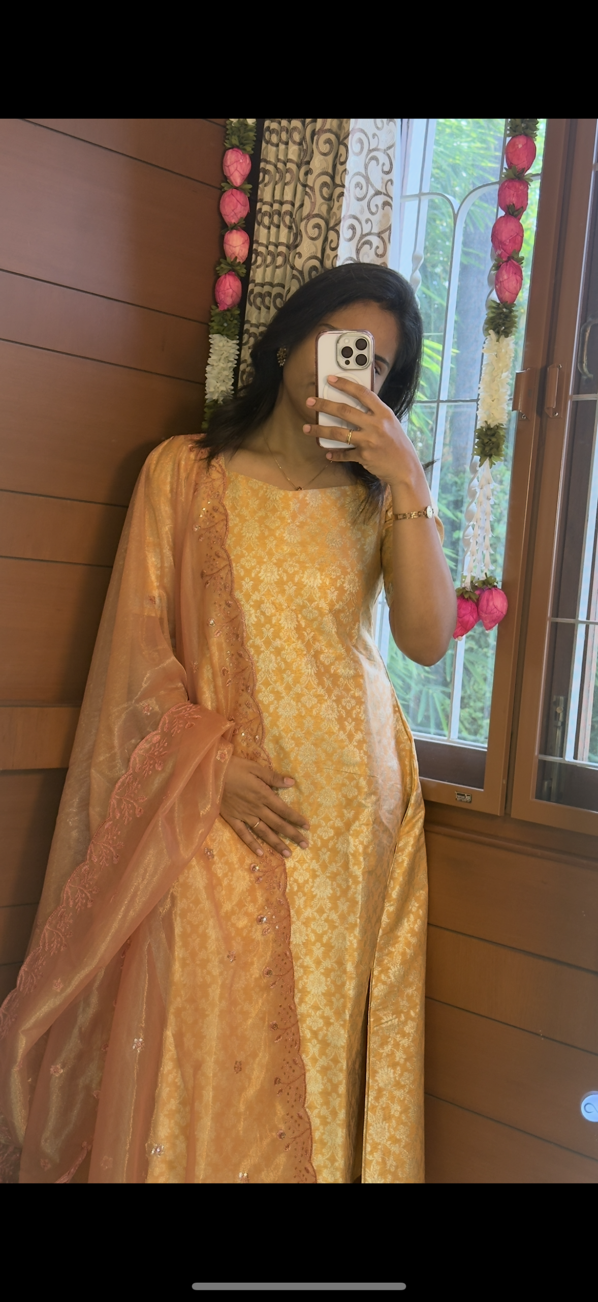 Orange shaded banaras A line with duppata - Image 7