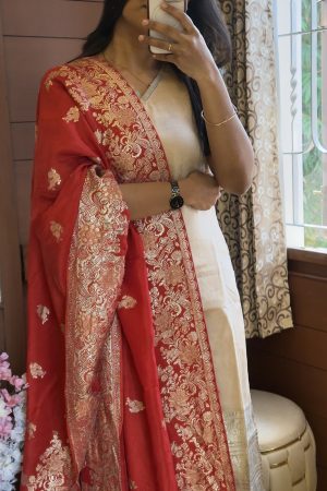 PONGAL SERIES 2K25 silk mangalagiri kurti with red duppata(NA)