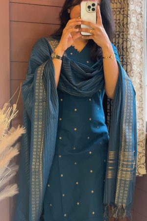 Peacock Green Raw silk 3 piece set (HA)