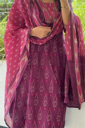 Purple with Pink Ikkat Cotton 3 piece set Readymades008 (HA)