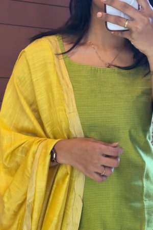 Semi Raw silk Kurti 3 piece set (HA)