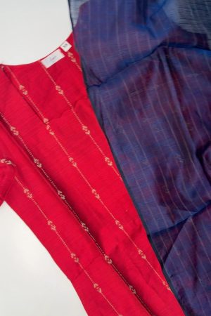 Aara018 Semi Raw Silk Red with Navy Blue