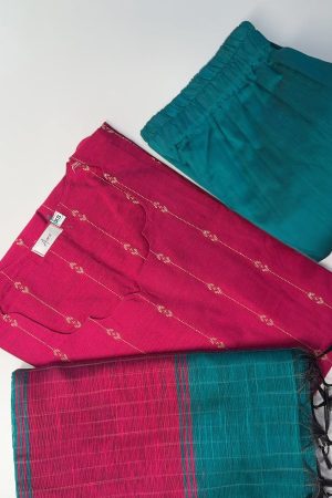 Aara017 Semi Raw Silk Pink and Green