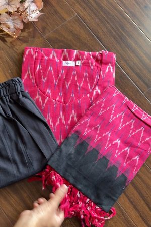 Aara016 Ikkat Cotton Pink with Black 3 Piece set