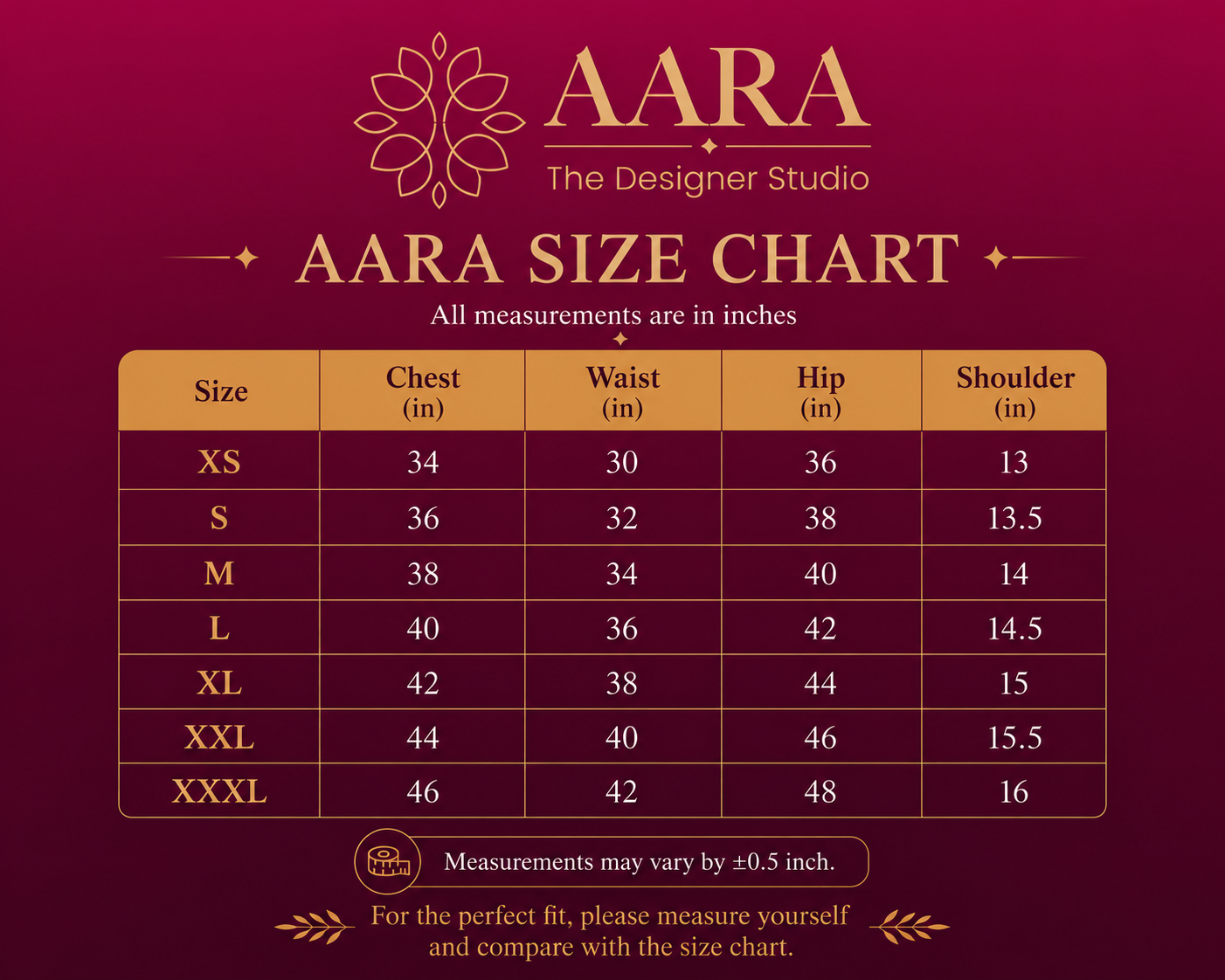 Aara Size Chart