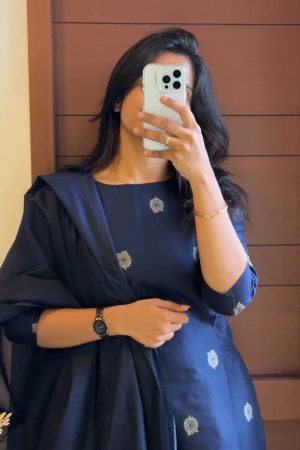 Aara023 Silk Cotton Navy Blue 3 Piece Set